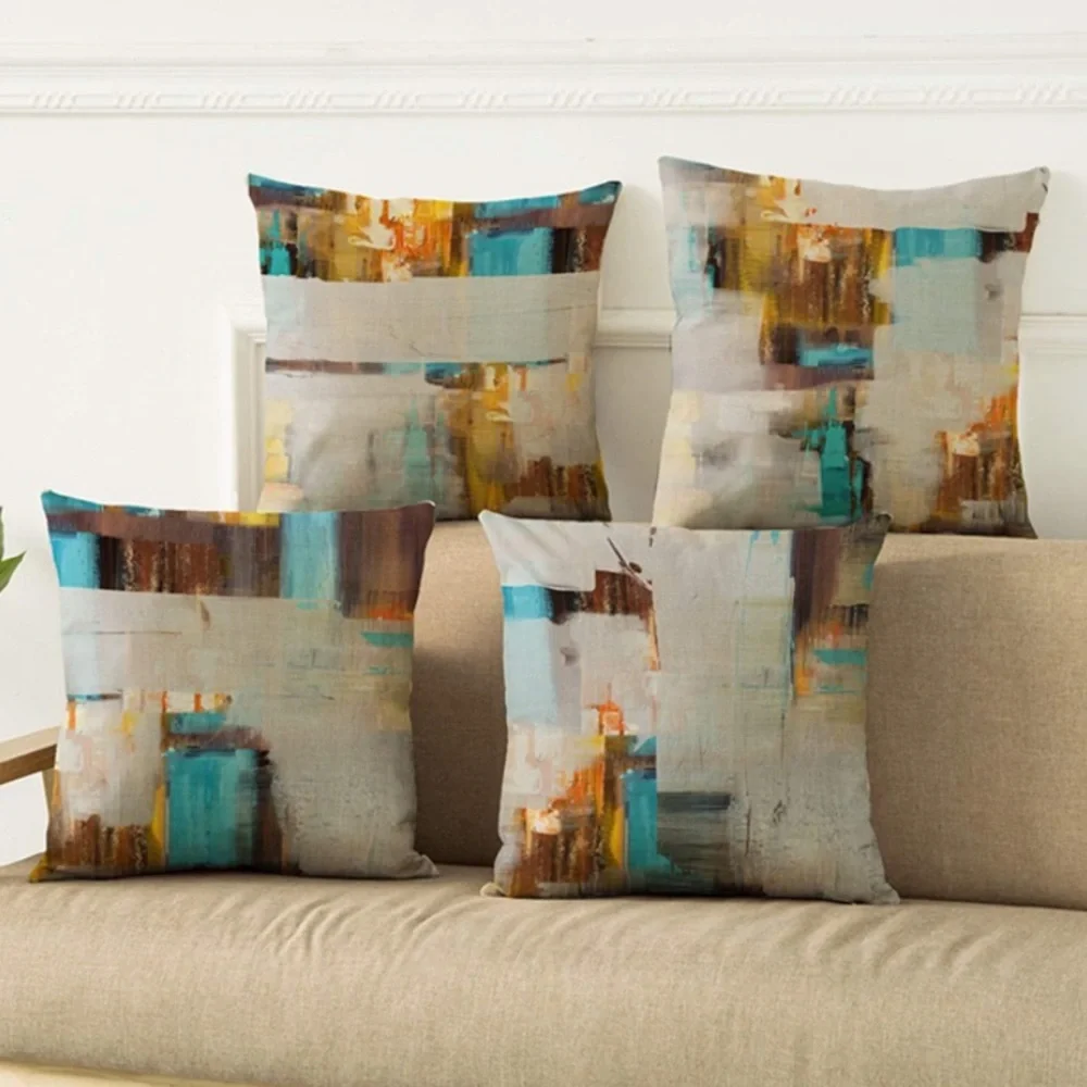 Luxury Home | Modern Blue, Yellow & Brown Abstract Art Throw Pillow Covers
